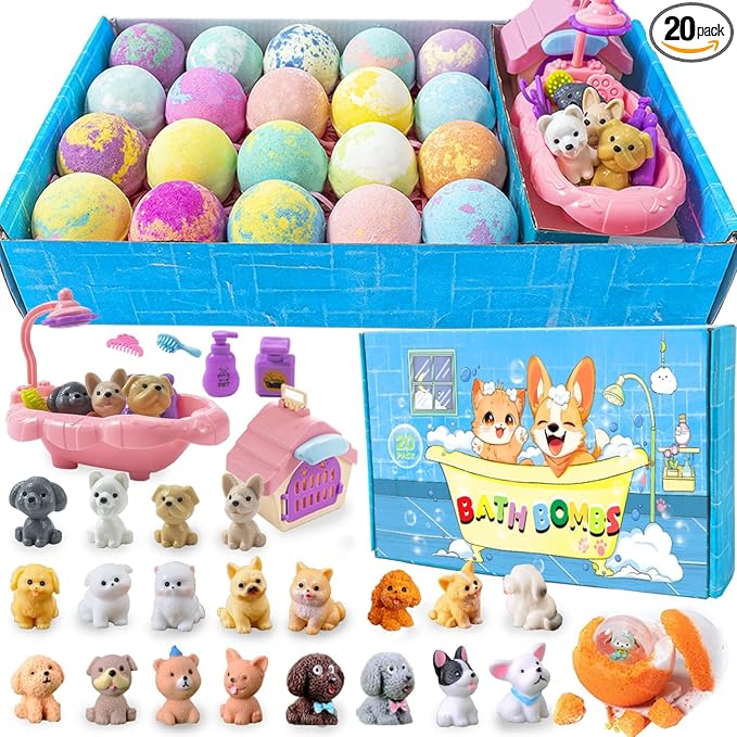 Bath Bombs for Kids with Surprise Inside for Girls Boys Toddlers, 20 Pack Organic Kids Bath Bombs with Surprise Inside, Kids Safe Handmade Bubble Bath Fizzies, Ideal Birthday Christmas Gift Set