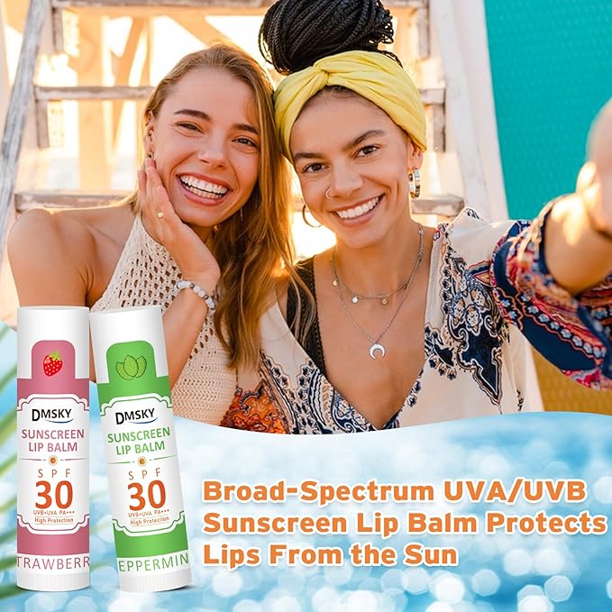 DMSKY SPF 30 Lip Balm Bulk 32 Pack, Clear Lip Sunscreen No White Cast, Broad Spectrum Sunblock for Lips with Vitamin E & Coconut Oil - Beach Essentials & Travel Size