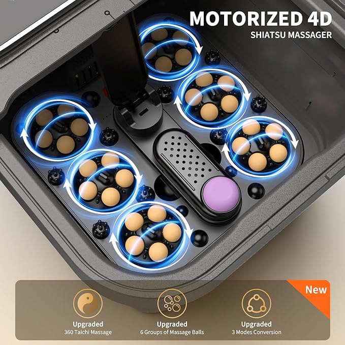 Collapsible Foot Spa Bath with Heat and Massage, Motorized Shiatsu Foot Massager Tub for Plantar Fasciitis & Stress Relief, Temp Control, Bubbles, Remote, Pedicure Spa at Home