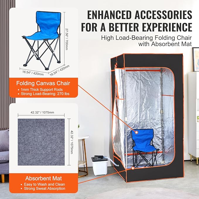 Happybuy Portable Steam Sauna Tent Full Size, 1600W, Visible Window, Home Spa Sauna Blanket Kit, Detoxify & Soothing Heated Body Therapy, Time & Temp Remote with Chair, Black