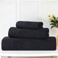 Superior Honeycomb Cotton Medium Weight Towels, for Guest Bath, Master Bathroom, Shower, Quick Dry, Adults, Home Essentials, Textured Waffle Border, Assorted Towel Set, 3 Piece Towel Set, Black