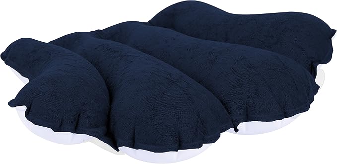 Deluxe Comfort Terry Cloth - Easily Inflatable with Secure Suction Cups - Hot Tub and Jacuzzi-Safe - Spa Quality - Bath Pillow 31012N Navy Blue