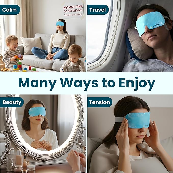 Eye Serenity CHILL Self Cooling Eye Mask for Sleeping, Cooling Eye Patches for Dark Circles and Puffy Eyes, Cold Compress, Mothers Day Gifts, Spa Relaxation and Self-care Gifts for Women & Men