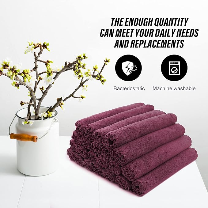 MOONQUEEN Ultra Soft Premium Washcloths Set - 12 x 12 inches - 24 Pack - Quick Drying - Highly Absorbent Coral Velvet Bathroom Wash Clothes - Use as Bath, Spa, Facial, Fingertip Towel (Burgundy)