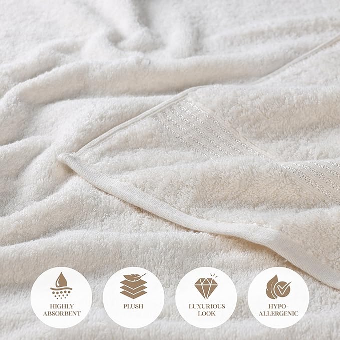 Superior Egyptian Cotton 8-Piece Towel Set, Assorted Towels for Home Bathroom, Guest Bath Decor Essentials, Includes 2 Bath, 4 Hand, 2 Face Towels/Washcloths, Quick Dry, Absorbent, Ivory