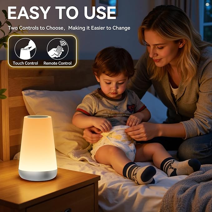 Auxmir Night Light for Kids Baby, 2500mAh13 RGB Colors & 5 Brightness, Portable Rechargeable LED Bedside Lamp for Baby Nursery, Night Lights for Bedroom Living Room Bathroom Hallways, Silver