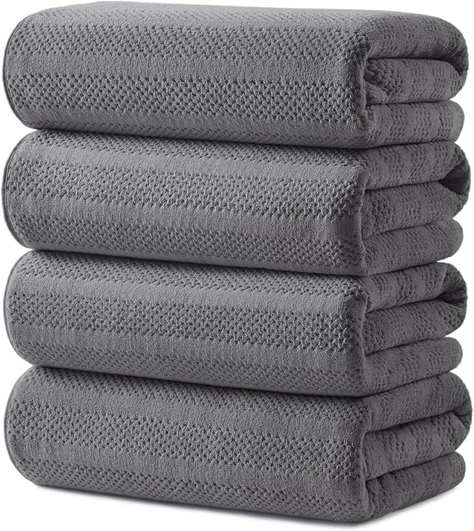 ecolook 4 Pack Microfiber Bath Towels, 31 x 63 inches Extra Large Bath Towel Set, Super Soft Highly Absorbent Bath Towels Set of 4, Quick Dry Lightweight Bathroom Towels for Spa, Pool, Gym, Dark Gray