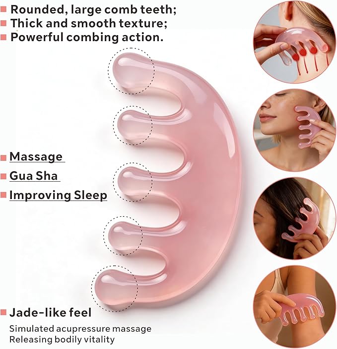 4 Pcs All-in-One Head Massager Set: Scalp Comb, Gua Sha, Octopus & Five Claw Tool for Stress Relief, Relaxation, Acupressure - Gift for Christmas, Birthday, Mother's Day, Father's Day (Pink)