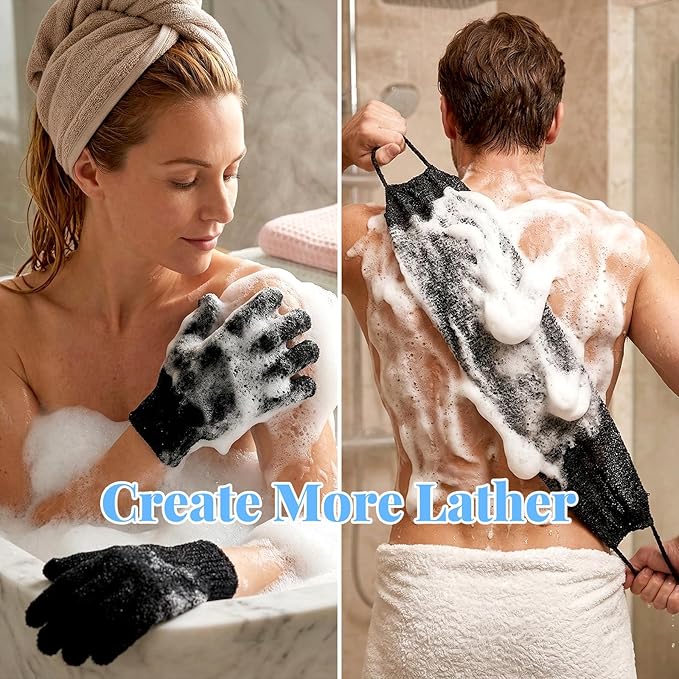 2 Pack Exfoliating Back Scrubber Bath Gloves Set Washcloth Back Scrubber Set Exfoliating Shower Towel with Gloves Cleaner Wash Glove to Remove Dead Skin Body Scrub Towel for Women Men Bath Shower