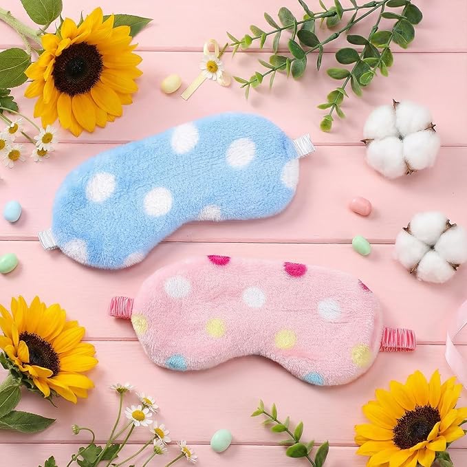 2PCS Plush Sleeping Eye Mask, Soft Plush Eye Mask, Fuffy Eye Cover Comfortable Sleep Mask Blindfold Rainbow Faux Fur Eye Shade for Women, Men and Kids Travel Nap Sleeping(Dot)