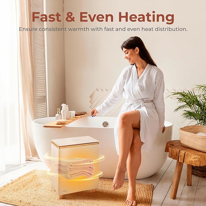 SereneLife Luxury Rectangle Towel Warmer - Spa & Bathroom Heater with Custom Fragrance, Auto Shut-Off, Fits 2 large Towels, Blankets, Bathrobes, PJ's - Perfect Gift for Him & Her (Rose Gold)