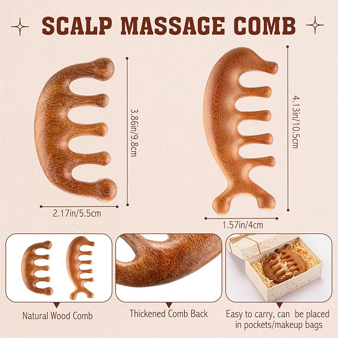 LemonRoad 12 Pack Wooden Scalp Massager Natural Sandalwood Wide Tooth Combs Wooden Scalp Massage Combs Bulk for Hair Growth Hair Care (Sea Lion&Classic)