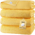SEMAXE 4 Piece Yellow Bath Towel Set for Bathroom, 100% Cotton Bath Towels with Hanging Loop, 55 x 27 Inch, Soft Absorbent & Quick Dry, for Home