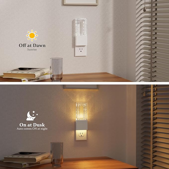 JandCase Night Lights Plug into Wall, Dusk to Dawn Sensor, 3000K Soft White LED, Acrylic Bubble Design, 0-100lm Adjustable Brightness, Foldable Nightlight for Bedroom, Bathroom, Living Room, Hallway
