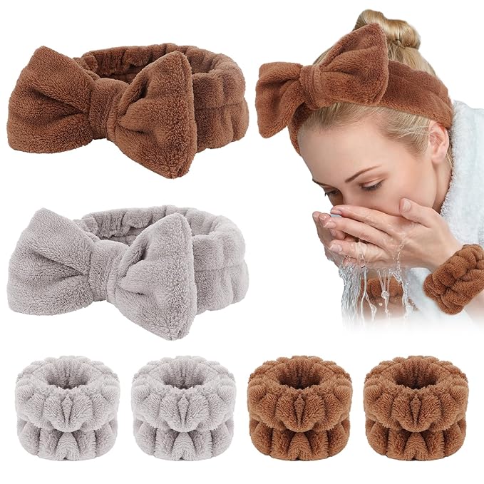 WHAVEL 6PCS Spa Headband and Wristbands Set, Face Wash Headband Wrist Bands for Washing Face Makeup Skincare Hair Band Skin Care Accessories Tools