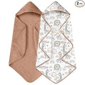 Yoofoss Hooded Baby Towels for Newborn 2 Pack 100% Muslin Organic Cotton Baby Bath Towel with Hood for Babies, Infant, Toddler and Kids, 32x32Inch, Soft and Absorbent Newborn Essential, Giraffe