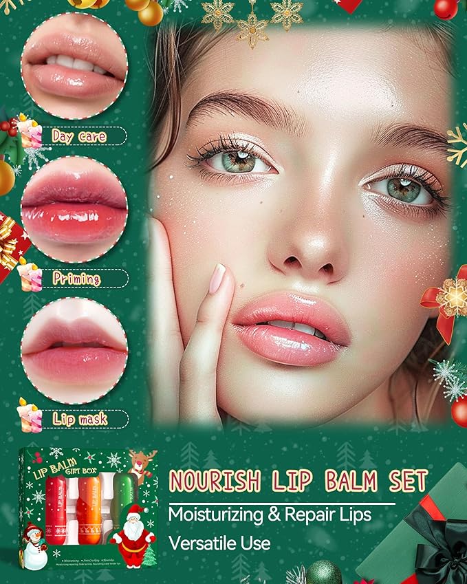 Lip Balm Kit-3Pcs Lip Care Moisturizer,Hydrating Lip Repair Sticks for Dry Cracked Lip,Vegan & Cruelty-Free Lip Gloss Lip Products, Christmas Stocking Stuffers Lip Treatment Gift Set for Women Men