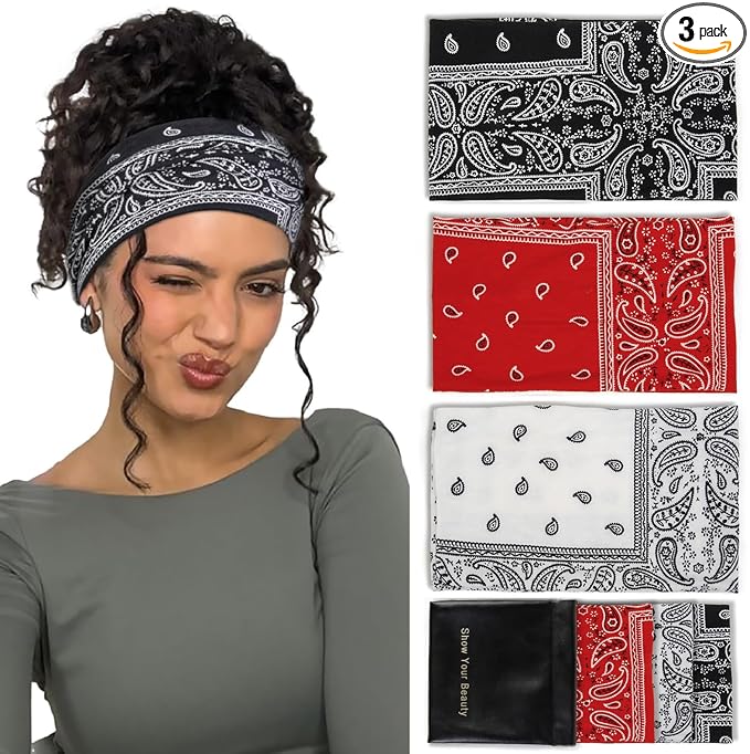 Huachi Bandana Headbands for Women Non Slip, Thick Womens Headbands Boho Elastic Hair Bands for Women's Hair, Stretchy Sweat Headband for Workout Running Working