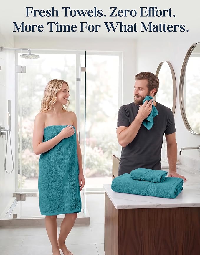 LANE LINEN Luxury Cotton Bath Towel Set of 6 - Soft, Absorbent & Quick Dry - 2 Bath, 2 Washcloths, 2 Hand Towels for Bathroom - OEKO TEX Certified - Smart & Durable Choice for Every Home - Sea Port