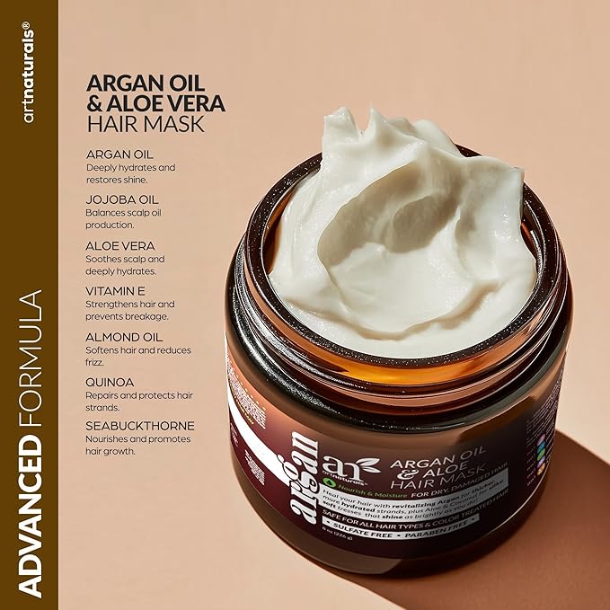 Artnaturals Hair Mask for Dry, Damaged Hair - Deep Conditioning Treatment – Argan Oil & Jojoba Treatment – Repair Mask for Curly, Frizzy Color-Treated Hair, For Hydrating Growth Repair Moisturizing