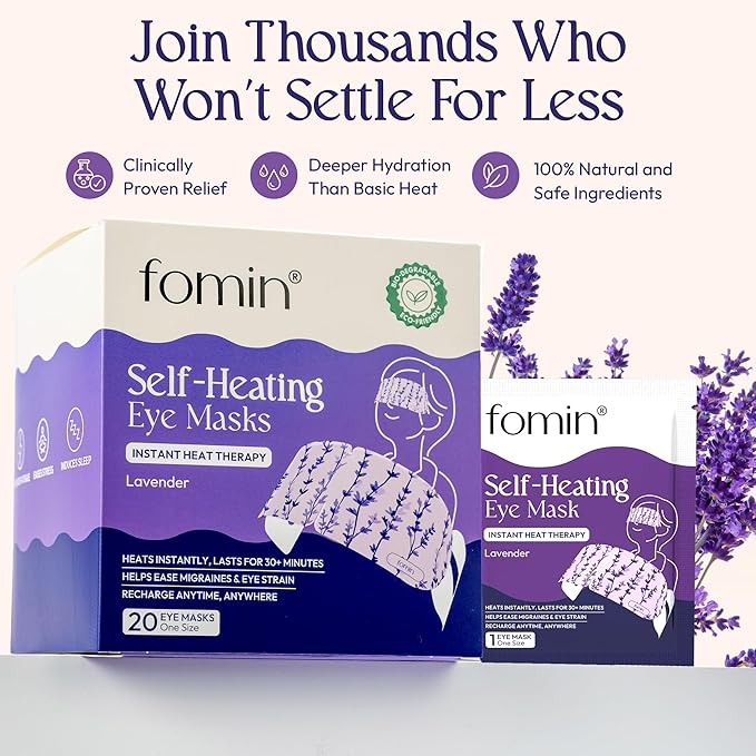 FOMIN Steam Eye Mask for Mothers Day - 20 Pack - Lavender - Self Heating Warm Compress for Dry Eyes, Heated Eye Mask for Sleep, Puffiness & Dark Circles Relief, Spa Relaxation Gifts for Mom