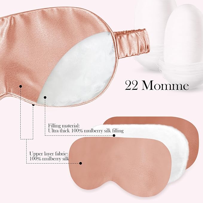 SilkDream 100% Mulberry Silk Sleep Mask Eye Mask for Sleeping 22 Momme Nature 6A Real Silk Gifts for Women&Men Rosegold