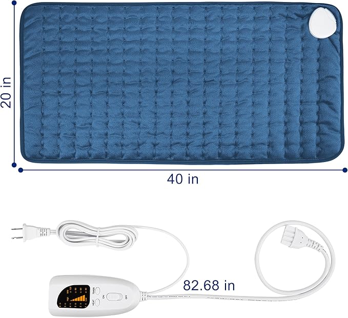 40"X20" Electric Heating pad with 6 Heat Settings, Auto Shut Off, Dry Electric Heating for Back Neck Knee Arms Legs Shoulder Heat Pads for Christmas Birthday Father's Day Mother's Day (Dark Blue)