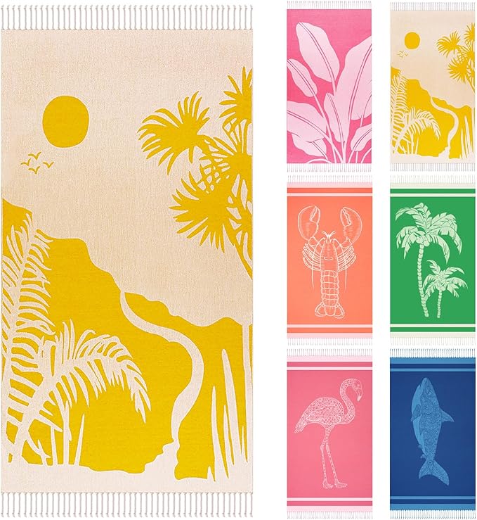 Genovega Oversized Cotton Turkish Beach Towels 72"x36" Lightweight Quick Dry Sandless Pool Swim Towel Large No Sand Adult Travel Compact Blanket Essentials Cruise Accessories Must Haves Dusk