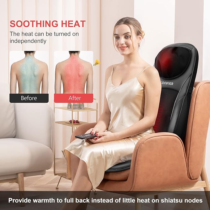 COMFIER Shiatsu Back Massager with Heat, Deep Kneading & Rolling Massage Chair Pad, Chair Massager for Office Home Use Mothers Day Gifts for Womem