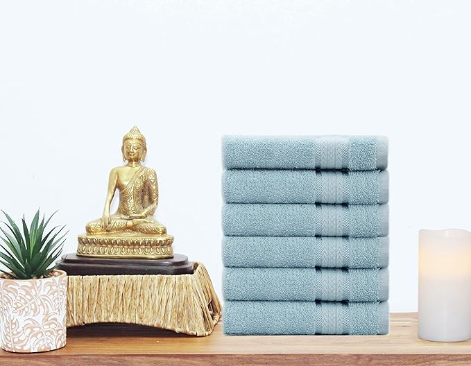 Cotton Craft - 6 Pack - Ultra Soft Extra Large Hand Towels 16x28 Light Blue - 100% Pure Ringspun Cotton - Luxurious Rayon trim - Ideal for Daily Use - Each Towel Weighs 6 Ounces