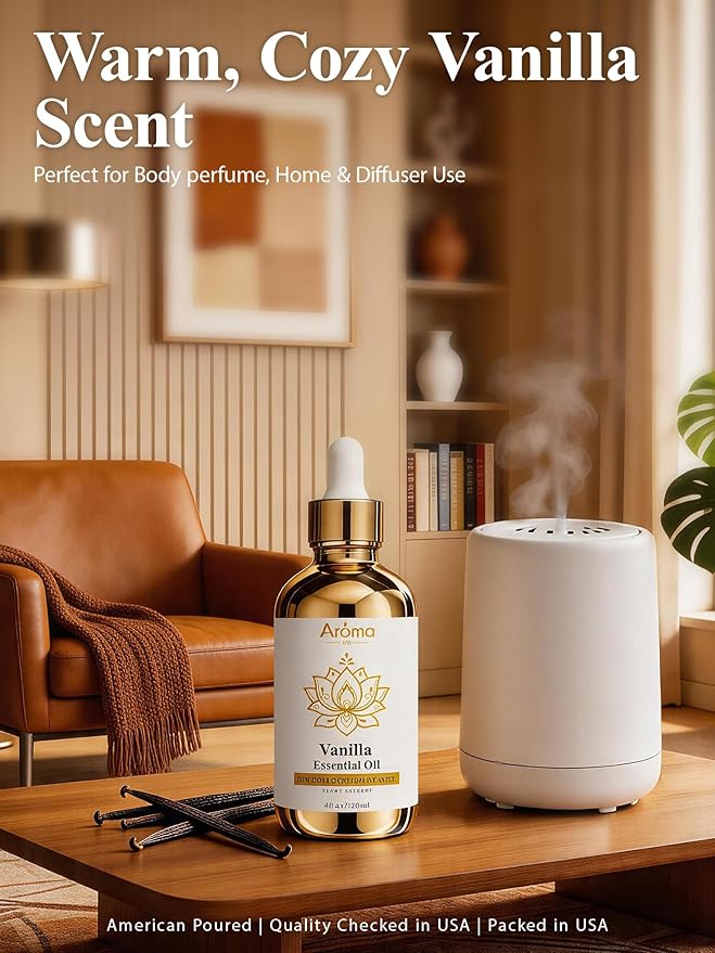 100% Pure Vanilla Essential Oil, 4 Fl Oz, Vanilla Oil for Diffusers, Home Fragrance & Aromatherapy, Essential Oils for Diffusers for Home & Skin & Home Care, Candle Scents for Candle Making