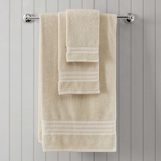 Martha Stewart - Bath Towels, Soft & Absorbent 100% Cotton Towels, Plush 700 GSM, 6-Piece Bathroom Towel Set with Textured Dobby Weave (Skyland Manor Beige)