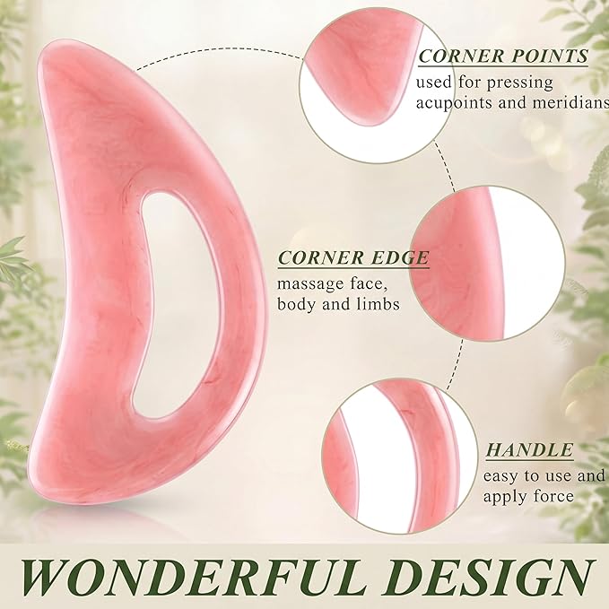 BBTO 2 Pcs Body Gua Sha Tool Large Resin Scraping Tools with Handle for Back, Neck, Face, Leg - Lymphatic Drainage, Cellulite Removal, Muscle Relief (Pink)