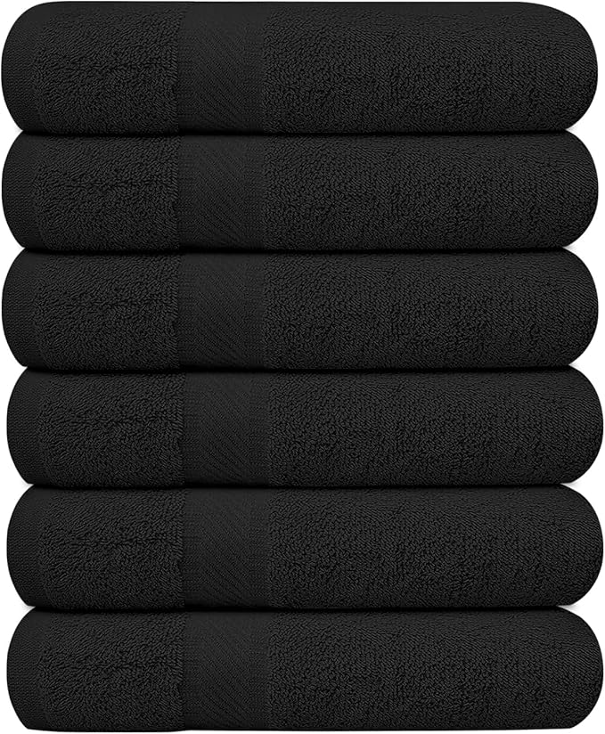 KAHAF COLLECTION 6 Pack Bath Towels Set (27 x 54 Inches) 100% Ring Spun Cotton, Lightweight, Quick Dry, Highly Absorbent Towels (Black, (27x54) Inches)