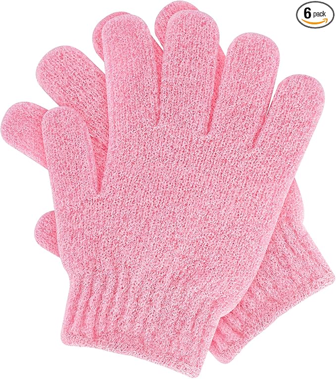 Sibba 2Pcs Exfoliating Wash Gloves Dual Texture Bath Gloves for Shower Body Scrub Exfoliating Mitt Dead Skin Remover Exfoliator Mitten Natural Body Loofah Washcloth (2pcs Pink)