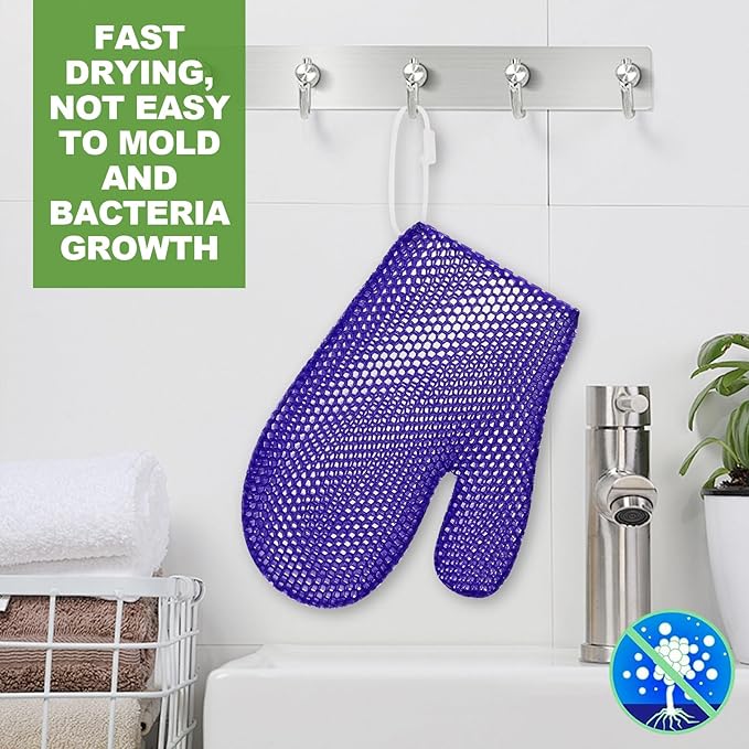 Honeycomb Exfoliating Bath Gloves - Microfiber for Enhanced Blood Circulation & Soft, Smooth Skin - Exfoliating Shower Mitt Sponges for All Skin Types (Dark Purple - Glove)