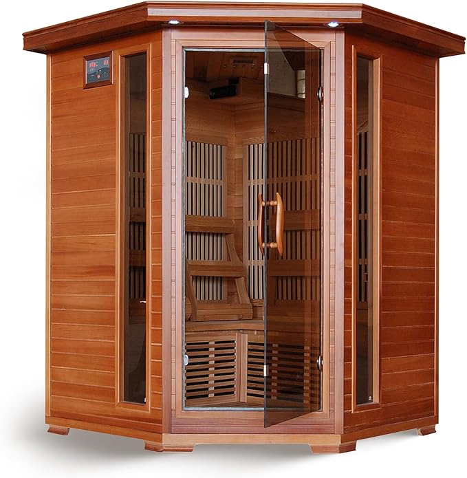Blue Wave Hudson Bay 3-Person Cedar Corner Infrared Sauna with 7 Carbon Heaters