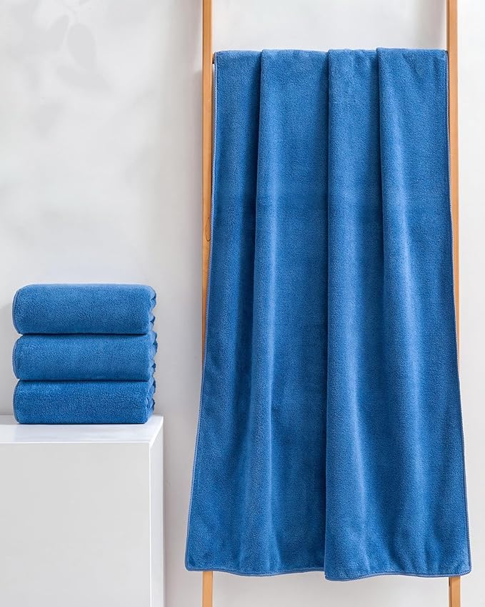 sakano 2-Piece Bath Towel Set - Ultra Soft Highly Absorbent No Fuzz Quick-Dry Microfiber Bath Sheets for Gym, Spa, and Salon -Blue, 28 x 55 inches