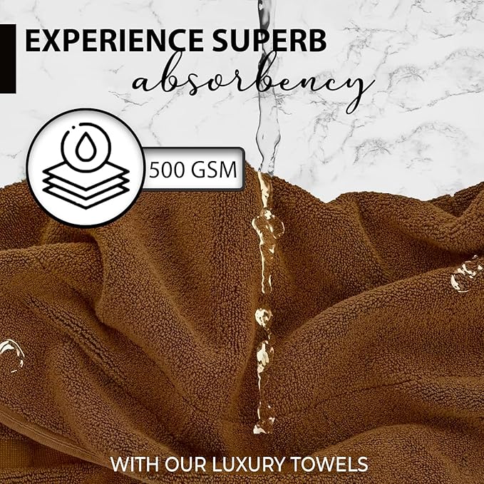KAHAF COLLECTION 100% Cotton Bath Towels, 24x48 Pack of 6 Towels, Quick Dry, Highly Absorbent, Soft Feel Towel, Gym, Spa, Bathroom, Shower, Pool, Luxury Soft Towels (Brown, 24x48-6 Pack)