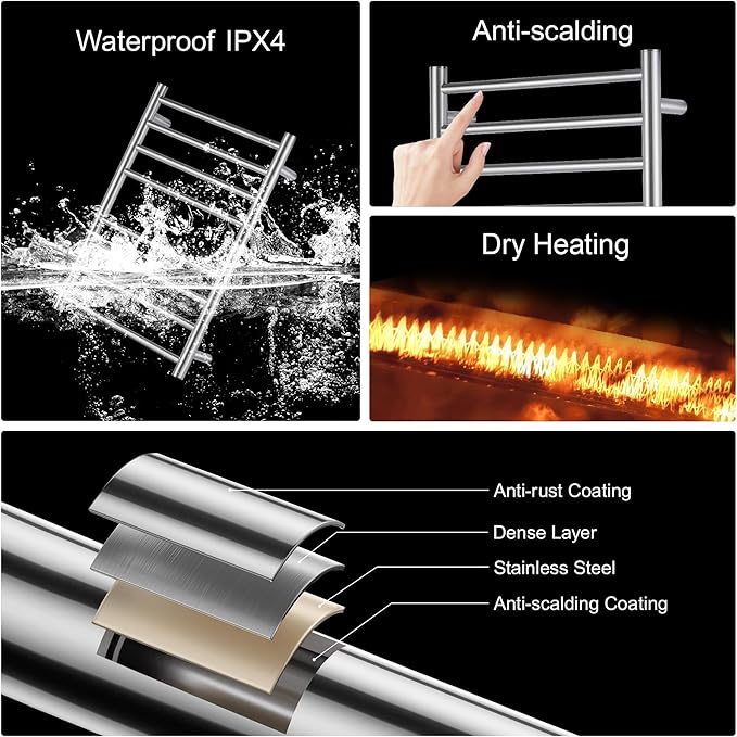 Electric Heated Towel Warmer - Wall Mounted Bathroom Towel Rack, Plug-in Design & Brushed Stainless Steel Finish 8 Bar (Polished)