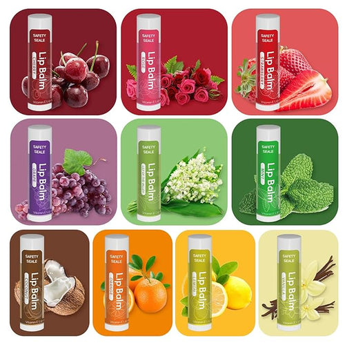 10 Pack Natural Lip Balm Bulk with Vitamin E and Coconut Oil Valentine's Choice Gift - Moisturizing, Soothing, and Repairing Dry and Chapped Lips - 10 Flavors - Non-GMO