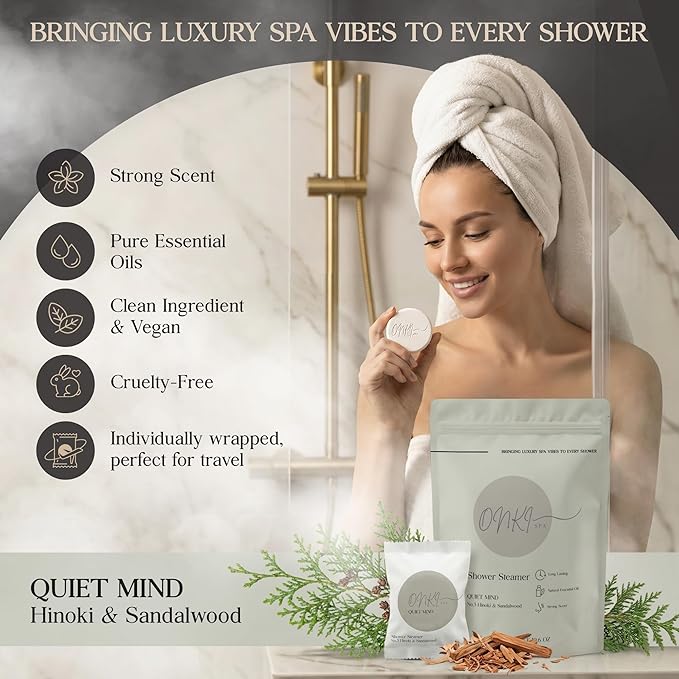Shower Steamers Aromatherapy 6 Pack – Relaxation, Self Care, Stress Relief, Spa Gifts for Women & Men (Hinoki & Sandalwood) Mother’s Day Gifts for Mom, Wife from Husband, Grandma, Daughter and Sister