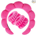 Zkptops Spa Headband for Washing Face Wristband Set Sponge Makeup Skincare Terry Cloth Bubble Soft Get Ready Hairband for Women Girl Puffy Padded Headwear Non Slip Thick Hair Accessory(Hot Pink)