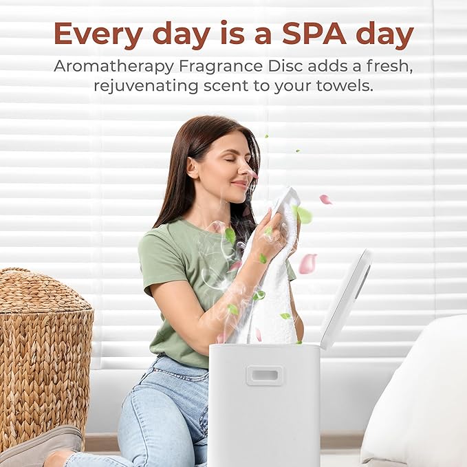 SereneLife Towel Warmer Bucket - Compact 23L Bathroom Towel Heater with Essential Oils Disc Holder, Adjustable Timer, Auto Shut-Off, Power Cord Storage & LED Display, Fits 2 Oversized Towels (White)