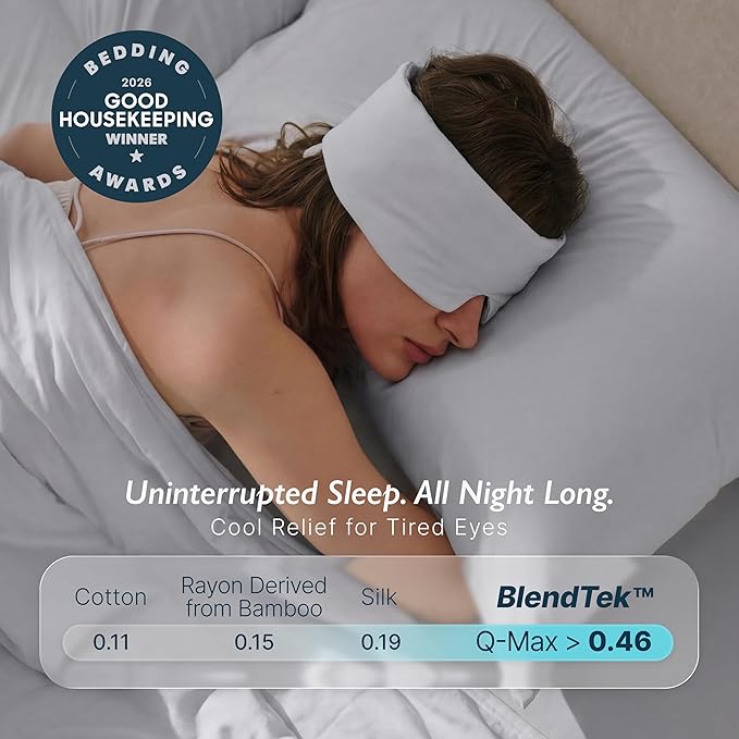 Breescape Cooling Eye Mask, Instant Cool-to-Touch Fabric with Silent Closure, Full-Coverage Light Blocking, Adjustable Soft & Breathable Design for Ultimate Sleep Comfort, Comes with Travel Bag