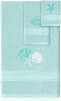 3 Pcs Coastal Seashell Bathroom Towel Set Farmhouse Embroidered Coastal Seashell Towels Vintage Decorative 100% Cotton Bath Towel Highly Absorbent Summer Decor Set for Bathroom