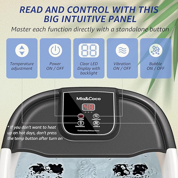 Mia&Coco Foot Bath Spa Soak Tub, Massager with Heat, Bubbles,Vibration,Auto & Manual Temperature Control & Pedicure Feet Spa, Warm Soothing Soak Relief with 22 Removable Rollers (Black&White)