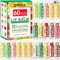DMSKY 60 Pack Lip Balm, Natural Lip Balm Bulk, Moisturizing Lip Balms with Vitamin E and Coconut Oilfor Chapped Lips-12 Flavors