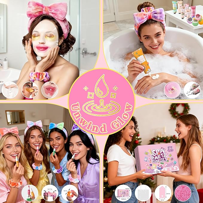 136Pcs Spa Party Supplies Set - 12 Spa Day Kits with Face/Lip/Eye/Hand/Foot Care,Party Favors for Sleepovers,Birthdays,Slumber Party & Relaxation,All Skin Types Safe