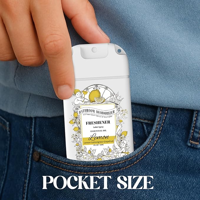 Travel Size Toilet Spray, Air Freshener Spray for Bathroom Deodorizer, Travel Essentials Variety with Removable Hook - Lemon Lavender Eucalyptus Scent